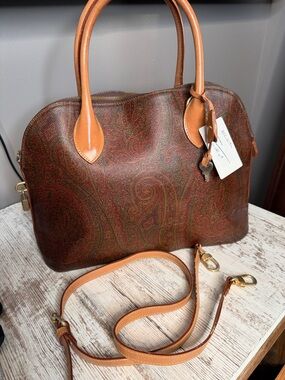 Etro Brown Paisley Satchel with Tan Leather Trim